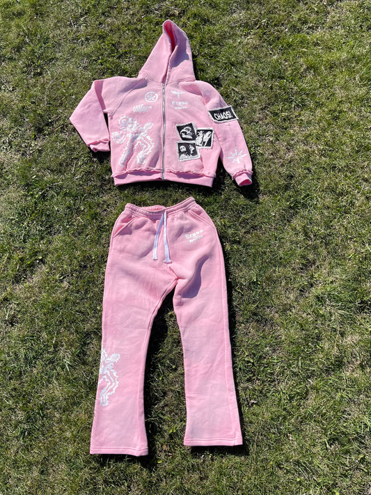 Pink Acid Washed "KMB" Jogging Set