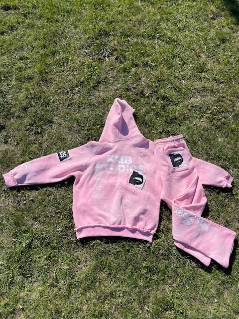 Pink Acid Washed "KMB" Jogging Set