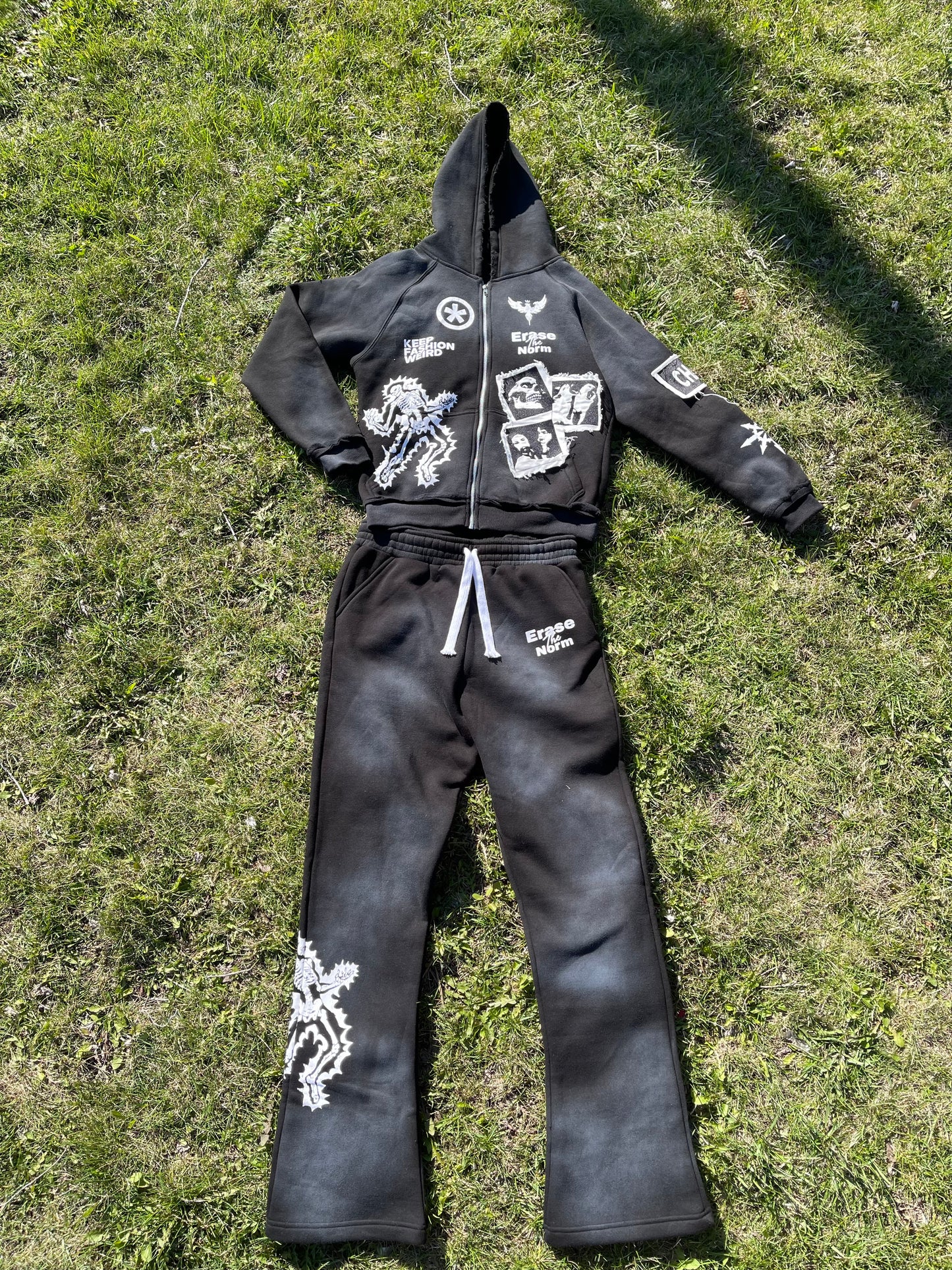 Black Acid Washed "KMB" Jogging Set