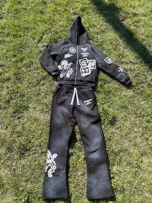 Black Acid Washed "KMB" Jogging Set