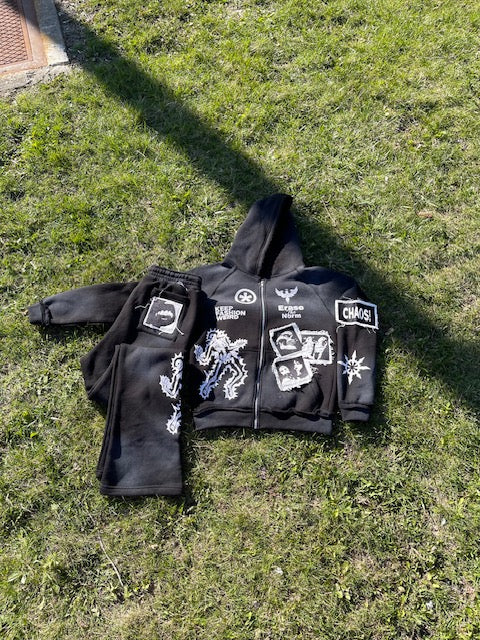 Black Acid Washed "KMB" Jogging Set